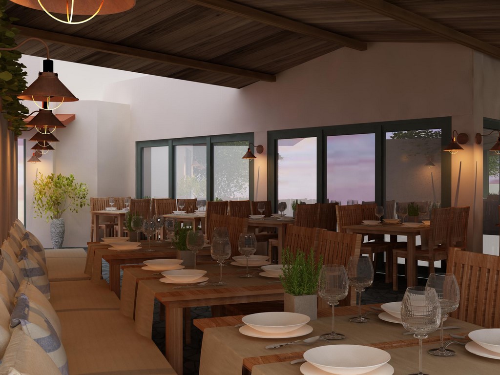 Asteris Village Hotel - Restoran - namešteni stolovi.jpg