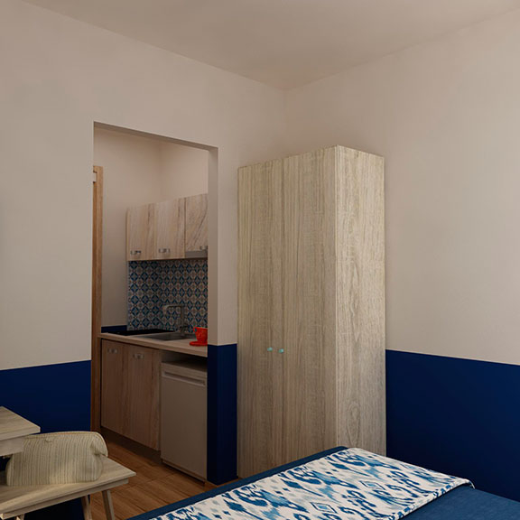 Asteris Village Hotel - studio- bračni krevet i nameštaj.jpg